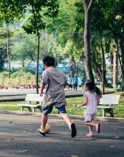Children running in park